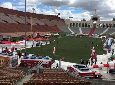 people on field with balloons