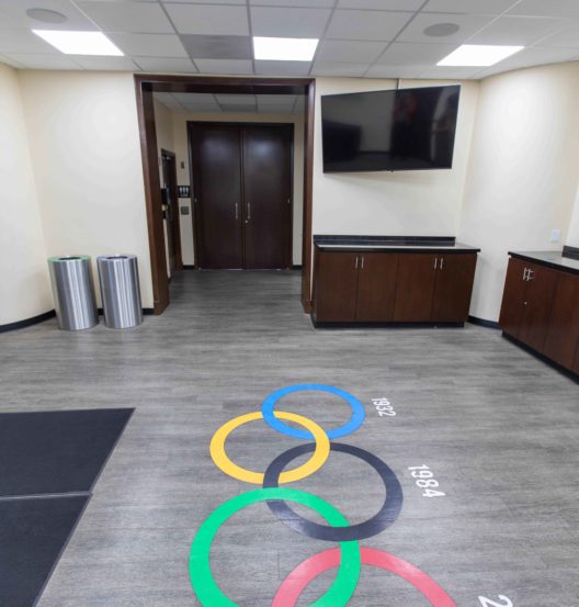 olympic logo on floor