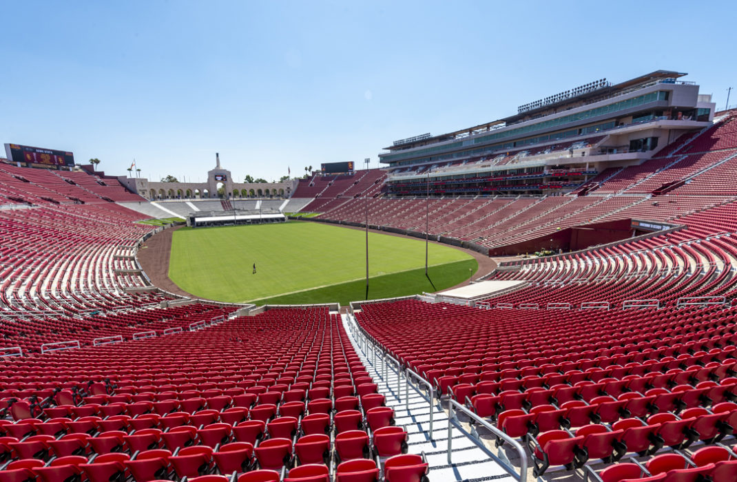 field, sky, bleachers