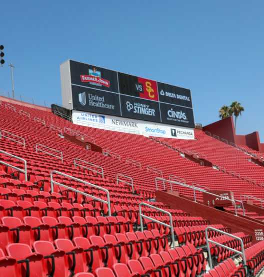 red bleacher seats