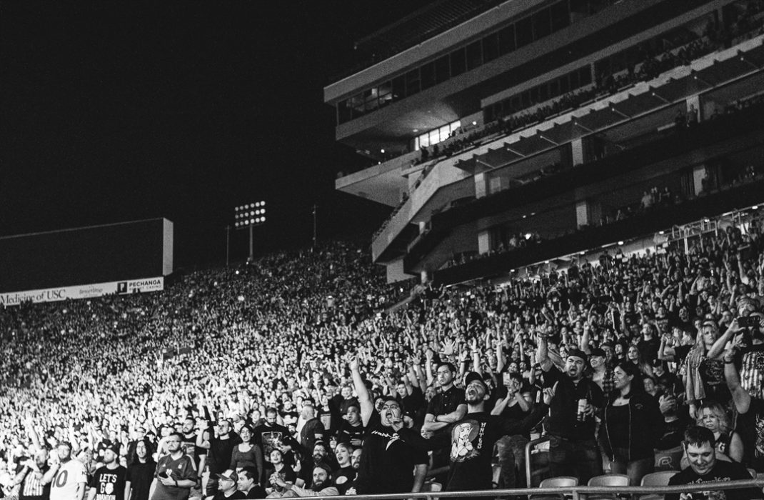 black and white image of crowd